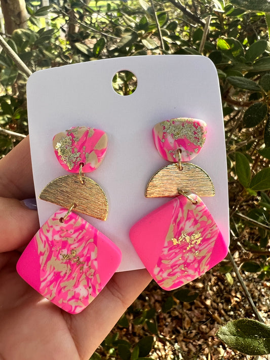 Hot Pink & Gold Clay Earring