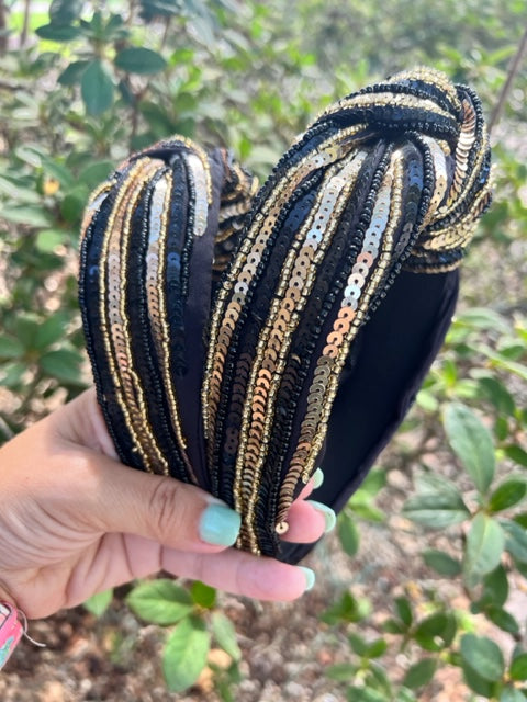 Black & Gold Sequin Thick Headband
