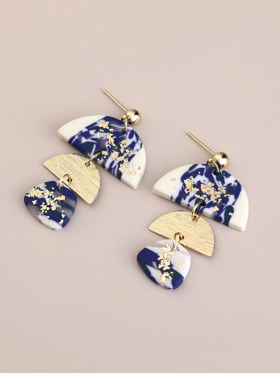 Navy & Gold Clay Earring