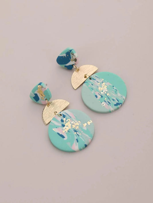 Teal & Gold Clay Earring