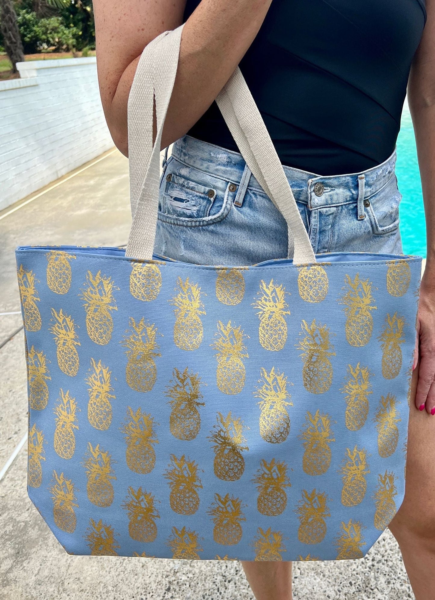 Blue & Gold Pineapple Tote