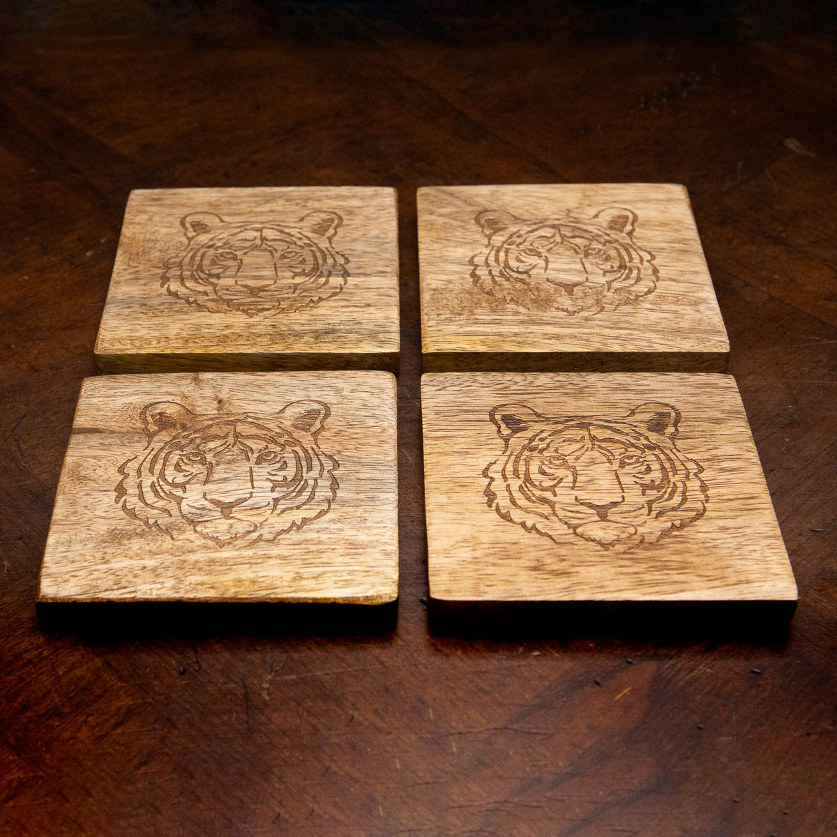Tiger Etched Wood Coaster